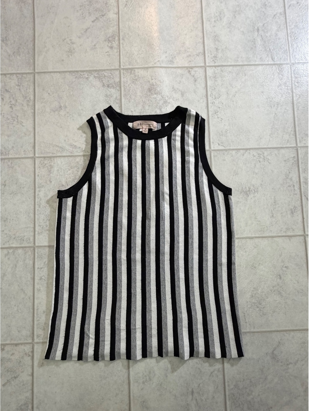 Philosophy Republic Clothing Black and White Vertical Stripe Sleeveless Top, M